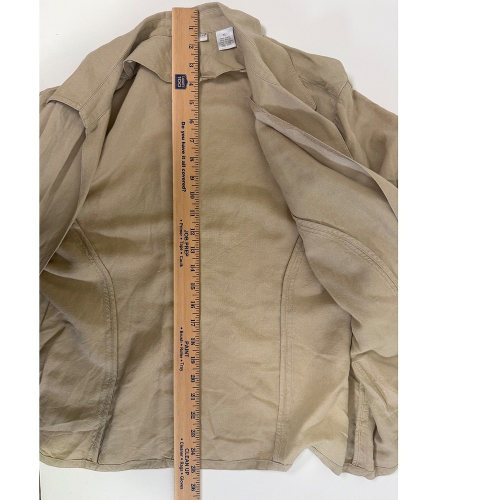 Vintage Preswick & Moore Jacket Women's XL Linen Blend Open Front Blazer Khaki - Picture 6 of 11